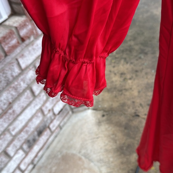 Vintage 1960s ruffled Nylon Lace L Silky Robe - Picture 3 of 10